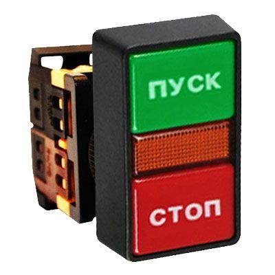 Кнопка AS-22N Пуск-Стоп; прямоугольная 220В NO+NC EKF pbn-as-rec