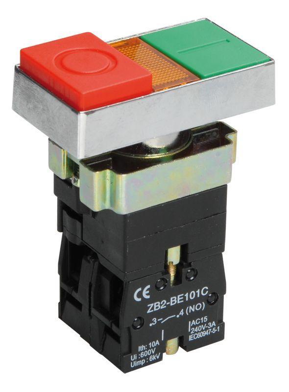 Кнопка LAY5-BW8465 I-O; сдвоенная c подсв. IEK BBD40-BW-K51