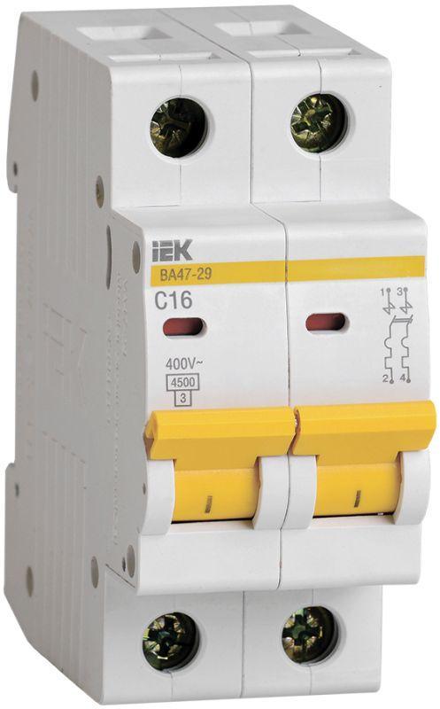 Выключатель автоматический модульный 2п C 16А 4.5кА ВА47-29 IEK MVA20-2-016-C