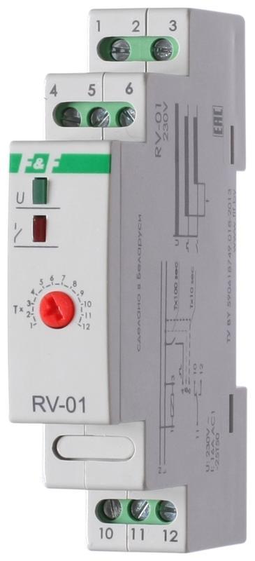 Реле времени RV-01 (задержка вкл. (1..120сек) 230В 16А 1перекл. IP20 монтаж на DIN-рейке) F&ampF EA02.001.007