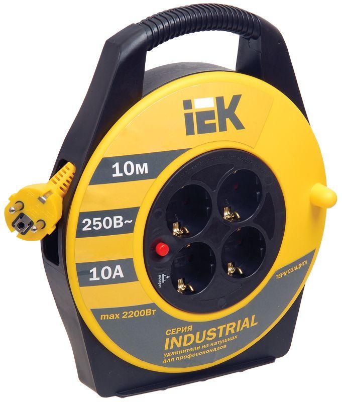 Удлинитель на катушке 4х10м с заземл. 10А IP20 УК10 ;Industrial; с термозащ. 3х1 IEK WKP14-10-04-10