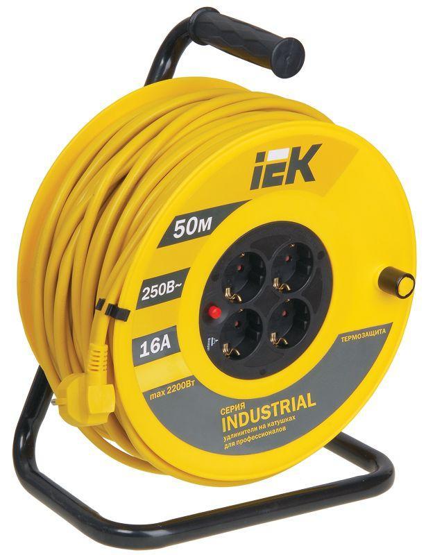 Удлинитель на катушке 4х50м с заземл. 16А IP20 УК50 ;Industrial; с термозащ. 3х1.5 IEK WKP15-16-04-50