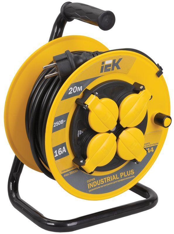 Удлинитель на катушке 4х20м с заземл. 16А IP44 УК20 ;Industrial plus; с термозащ. 3х1.5 IEK WKP15-16-04-20-44