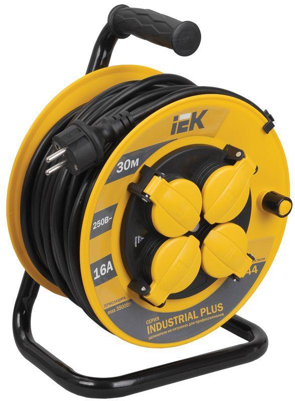 Удлинитель на катушке 4х30м с заземл. 16А IP44 УК30 ;Industrial plus; с термозащ. 3х1.5 IEK WKP15-16-04-30-44