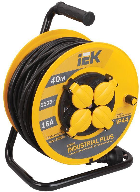 Удлинитель на катушке 4х40м с заземл. 16А IP44 УК40 ;Industrial plus; с термозащ. 3х1.5 IEK WKP15-16-04-40-44