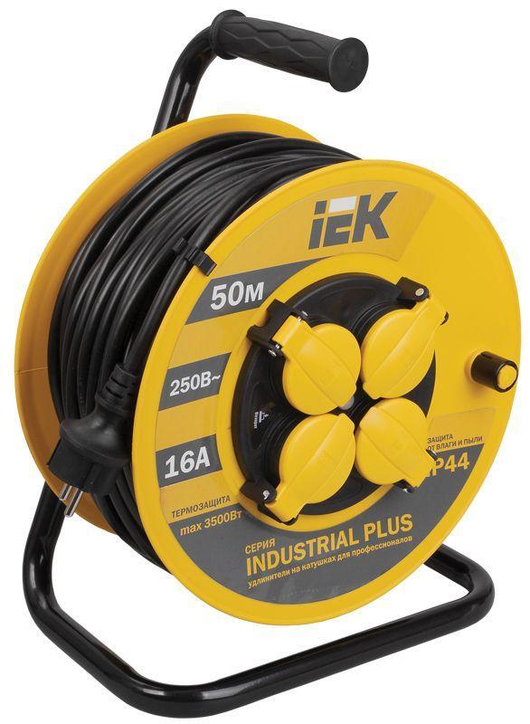 Удлинитель на катушке 4х50м с заземл. 16А IP44 УК50 ;Industrial plus; с термозащ. 3х1.5 IEK WKP15-16-04-50-44