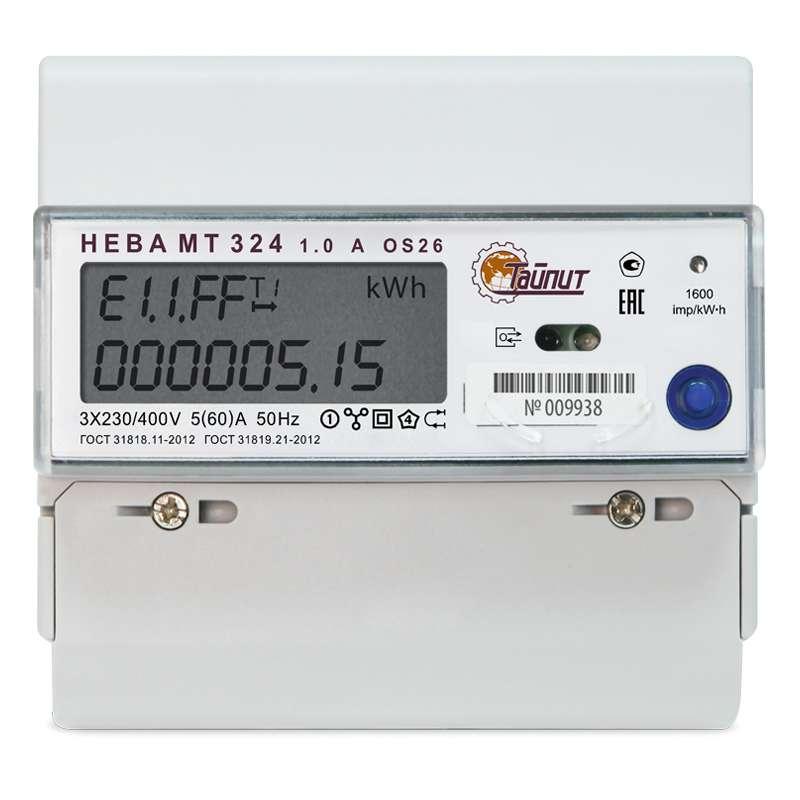Счетчик НЕВА МТ 324 1.0 A OS 26 3ф 5-60А 230В ЖКИ многотариф. DIN-рейка Екат. вр. юр. лица Тайпит 6119729