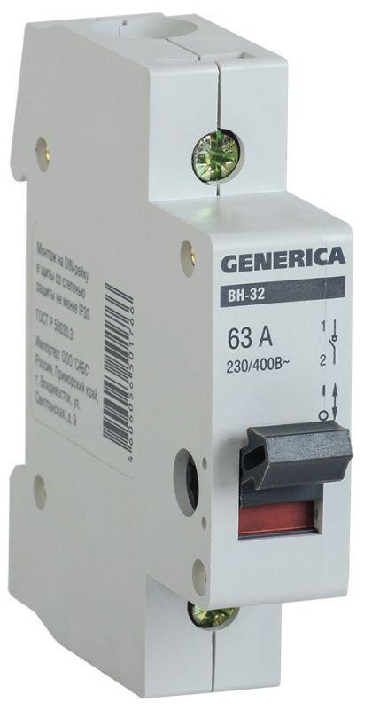 Выключатель нагрузки (мини-рубильник) 1п ВН-32 63А GENERICA IEK MNV15-1-063