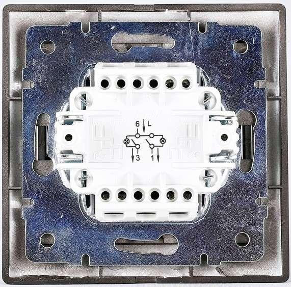 Выключатель 2-кл. 1п СП Мира 10А IP20 со вставкой черн. бархат LEZARD 701-4242-101