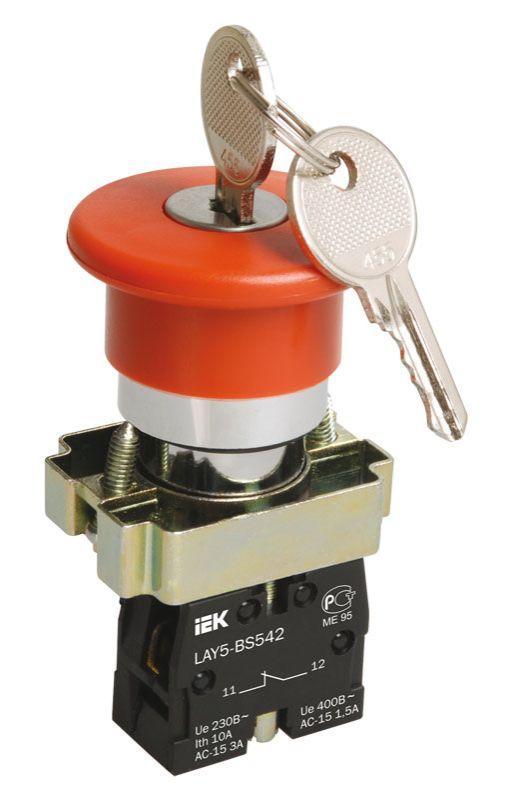 Кнопка LAY5-BS142 Грибок; с ключом красн. 1з+1р IEK BBG50-LAY5-K04