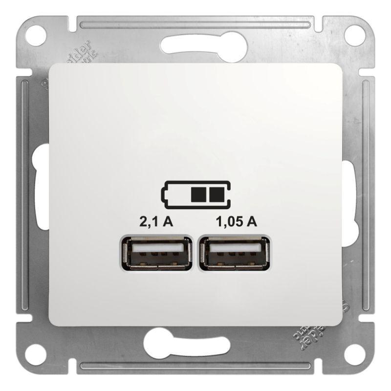 Механизм розетки USB 1-м СП Glossa 5В/2100мА 2х5В/1050мА бел. SchE GSL000133