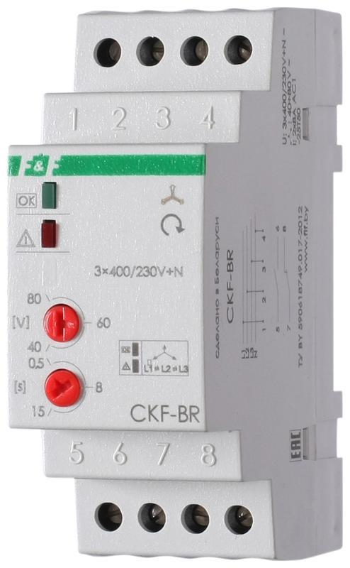 Реле контроля наличия и чередования фаз CKF-BR (монтаж на DIN-рейке 35мм регулировка порога отключения регулировка времени отключения 3х400/230+N 2х8А 1Z 1R IP20) F&ampF EA04.002.003