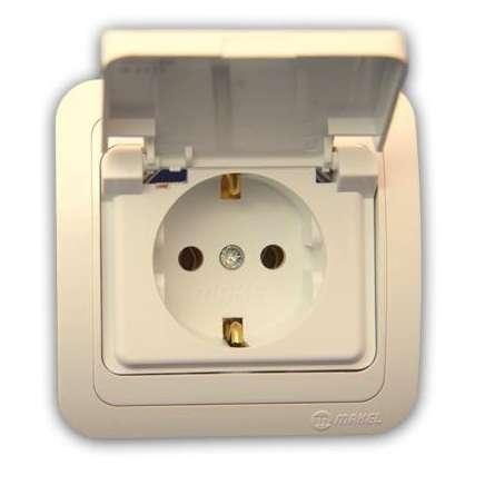 Розетка 1-м СП Mimoza 16А IP20 с крышкой крем./крем. Makel 25009