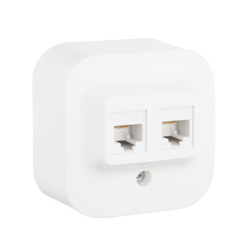 Розетка информационная 2-м ОП Quteo RJ45 + RJ45 CAT.5E UTP бел. Leg 782228