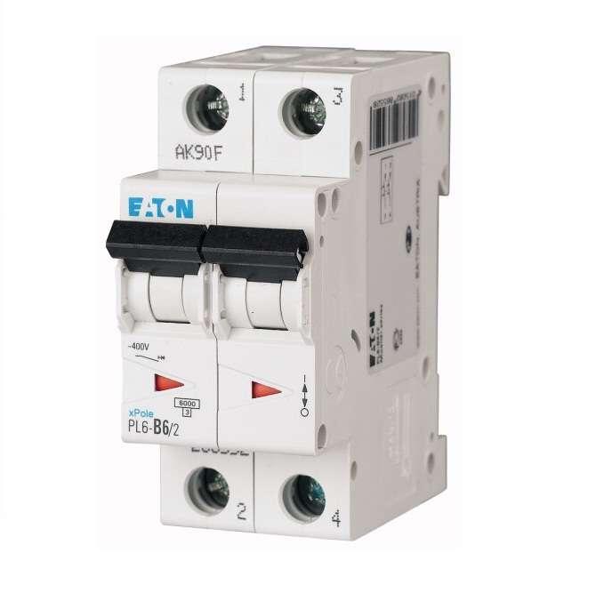 Выключатель автоматический модульный 2п C 6А 6кА PL6-C6/2 EATON 286564