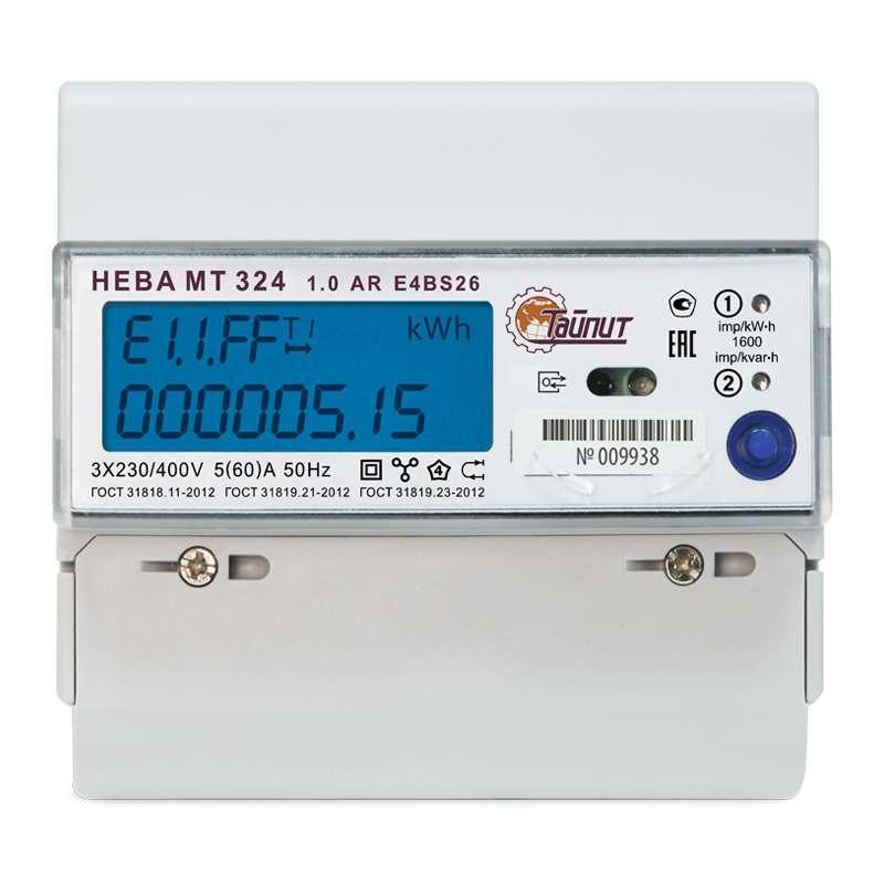 Счетчик НЕВА МТ 324 1.0 AR E4S (E4BS26) 3ф 5-60А 230В ЖКИ многотариф. RS485 DIN-рейка Моск. вр. Тайпит 6109137