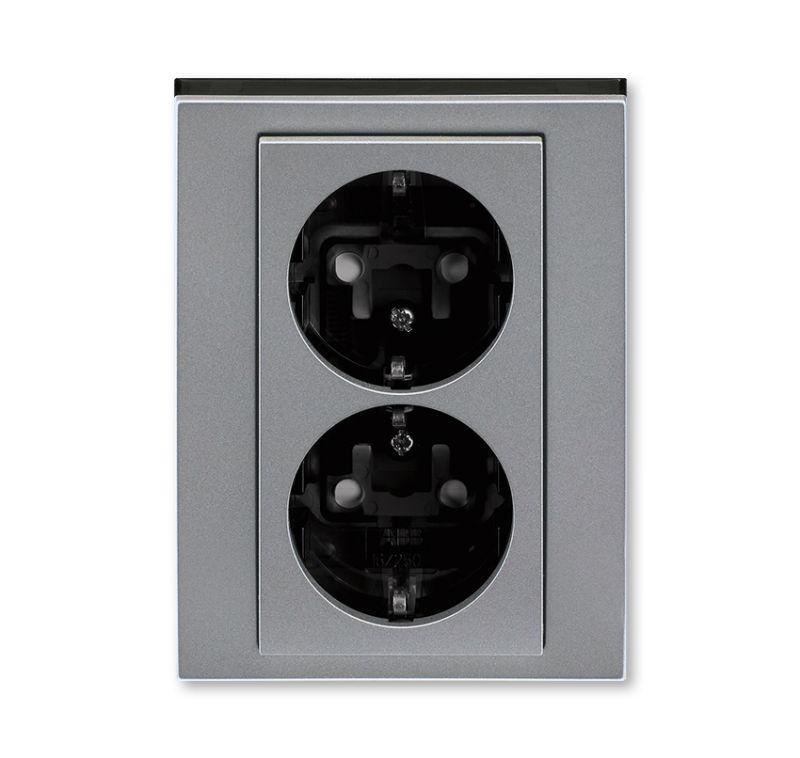 Розетка 2-м СП Levit 16А IP40 с заземл. защ. шторки сталь/дым. черн. ABB 2CHH223457C6069