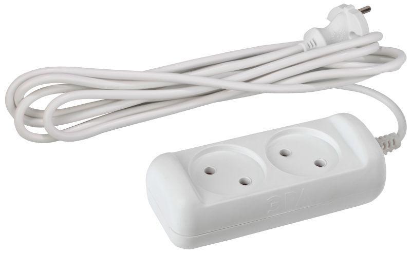 Удлинитель 2х1.5м без зазeмл. 10А IP20 U-2-1.5m ПВС 2х1 ЭРА Б0028359