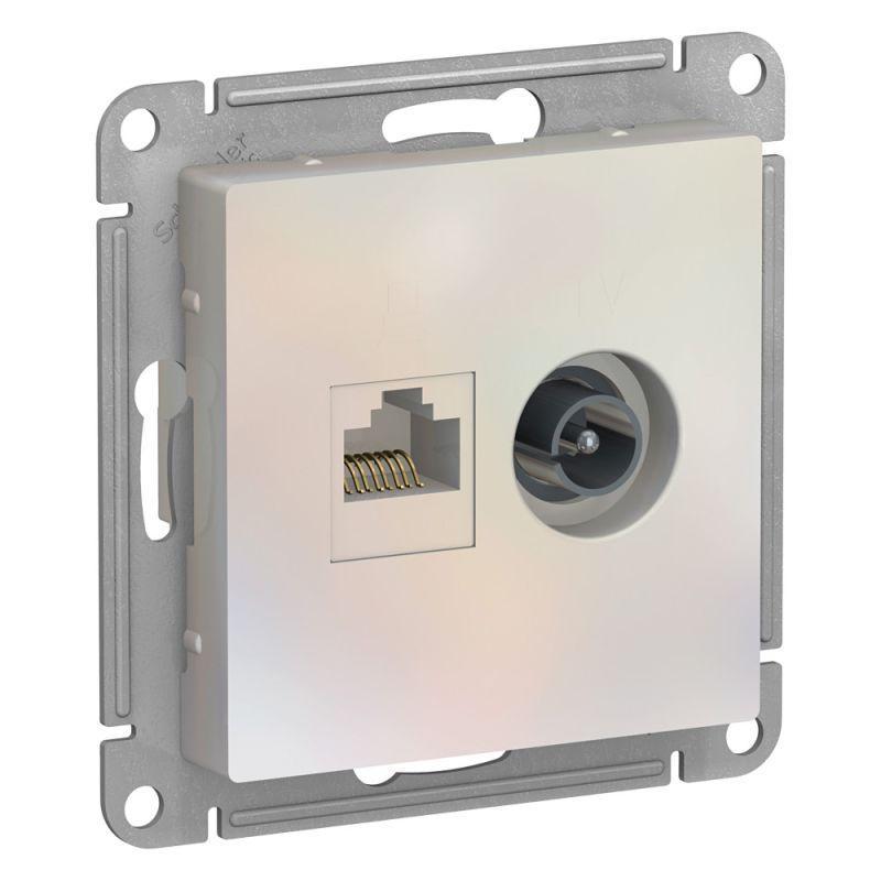 Механизм розетки компьютерной RJ45+TV 2-м AtlasDesign CAT.5e жемчуж. SchE ATN000489