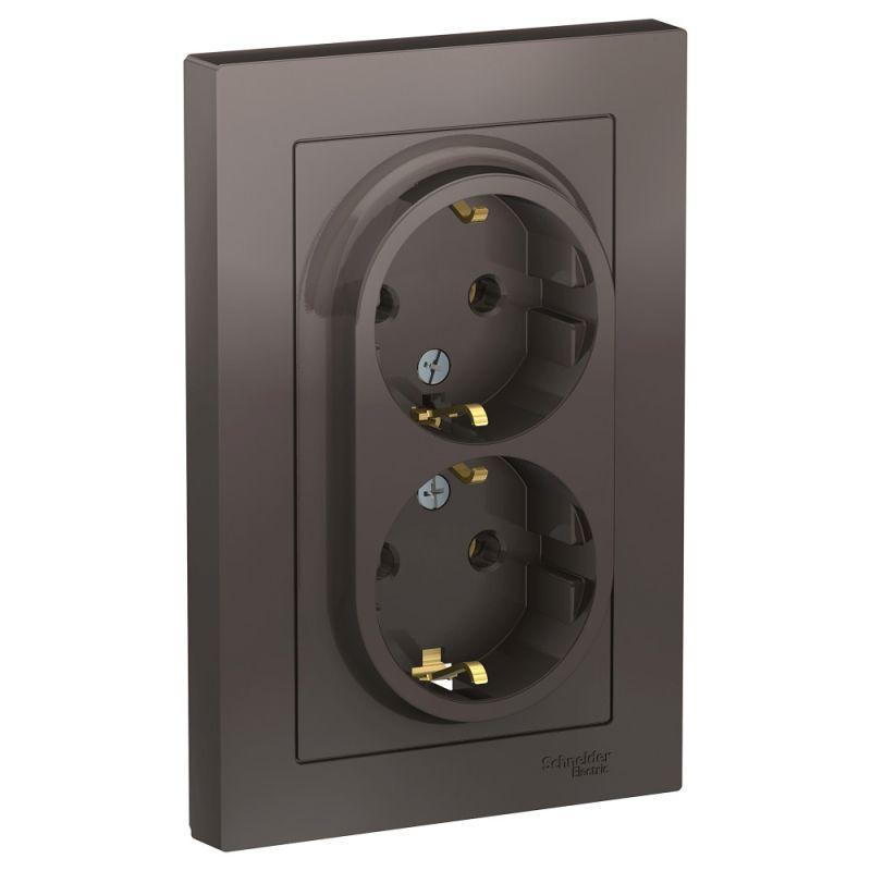 Розетка 2-м СП AtlasDesign 16А IP20 с заземл. в сборе мокко SchE ATN000624