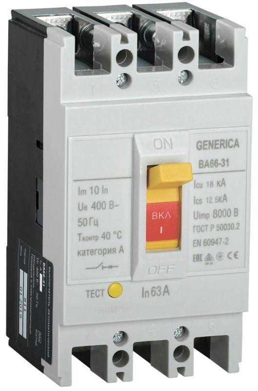 Выключатель автоматический 3п 63А 18кА ВА66-31 GENERICA IEK SAV10-3-0063-G