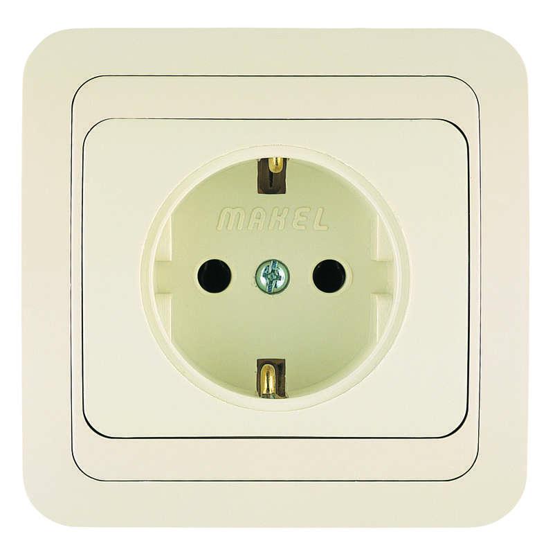 Розетка 1-м СП Mimoza 16А IP20 с заземл. крем./крем. Makel 25008