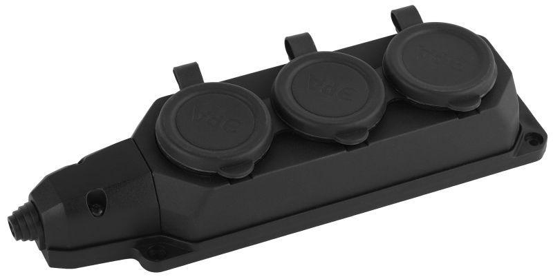 Колодка каучуковая 3-м с заземл. 16А IP44 черн. ЭРА Б0044545
