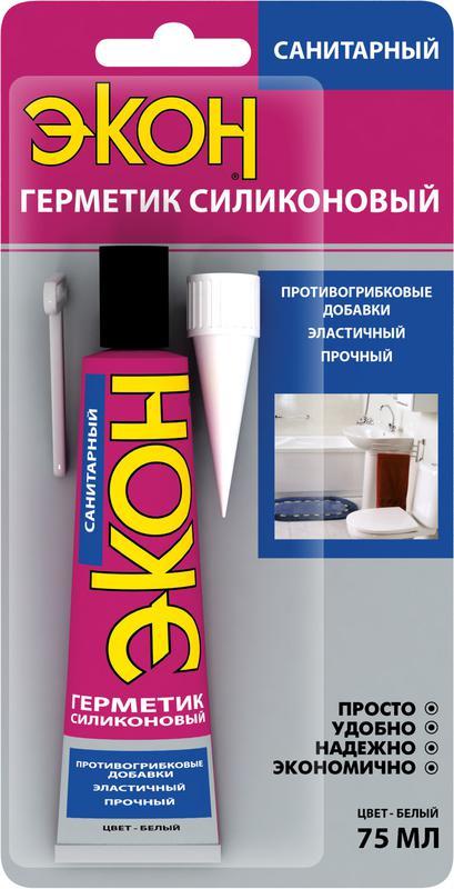 Герметик ЭКОН; силиконовый санитарный 75мл на БК бел. Момент Б0043118