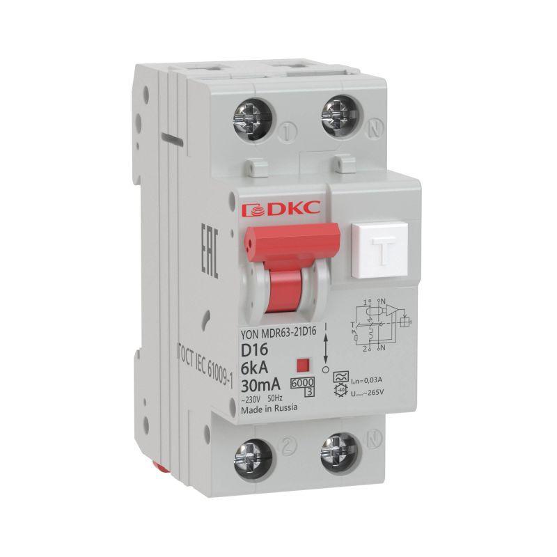 Выключатель автоматический дифференциального тока с защитой от сверхтоков YON MDR63-22C6-A 2п 30мА DKC MDR63-22C6-A