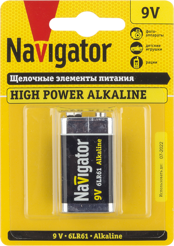 Элемент питания алкалиновый ;крона; 94 756 NBT-NE-6LR61-BP1 (блист.1шт) Navigator 94756